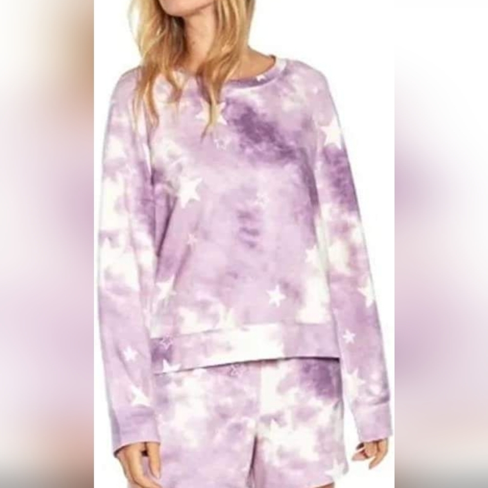 Wild Fox Tie Dye Star Crewneck Boxy Pullover Oversize Sweatshirt Medium Women